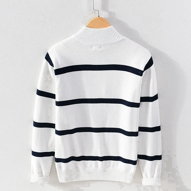 100% Cotton Men's Striped Sweaters Coat Pullovers Male Slim Fit Knitted Tops