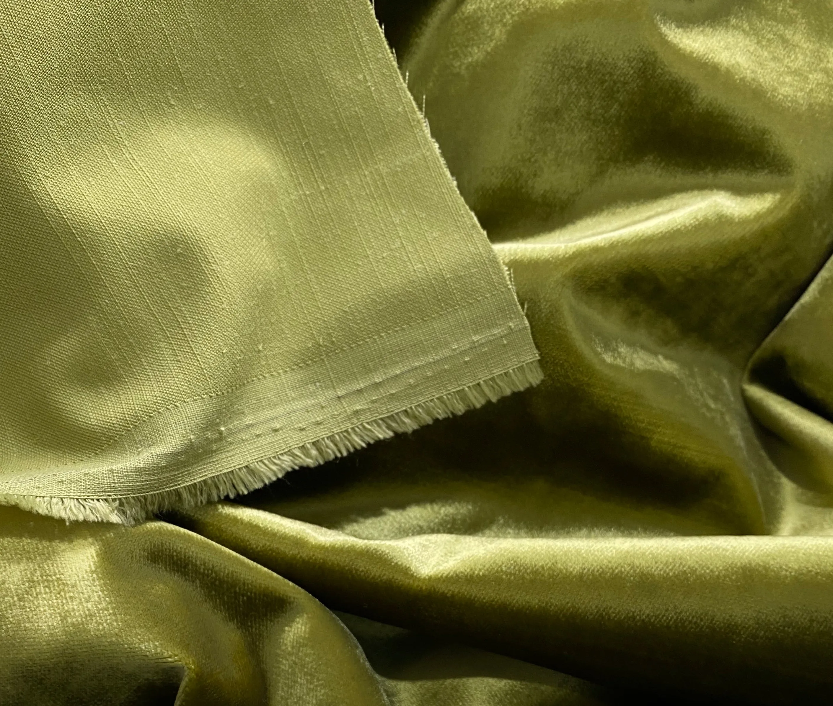 2 Yard Remnant: Prince Kanaan Designer Made In Belgium Upholstery Velvet Fabric- Green Yellow