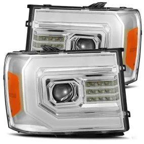 2007- 2013 GMC Sierra Projector Headlights Plank Style Design Chrome w/ Activation Sequential Signal. Alpha Rex 880604