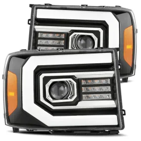 2007- 2013 GMC Sierra Projector Headlights Plank Style Design Gloss Black w/ Activation Sequential Signal. Alpha Rex 880605