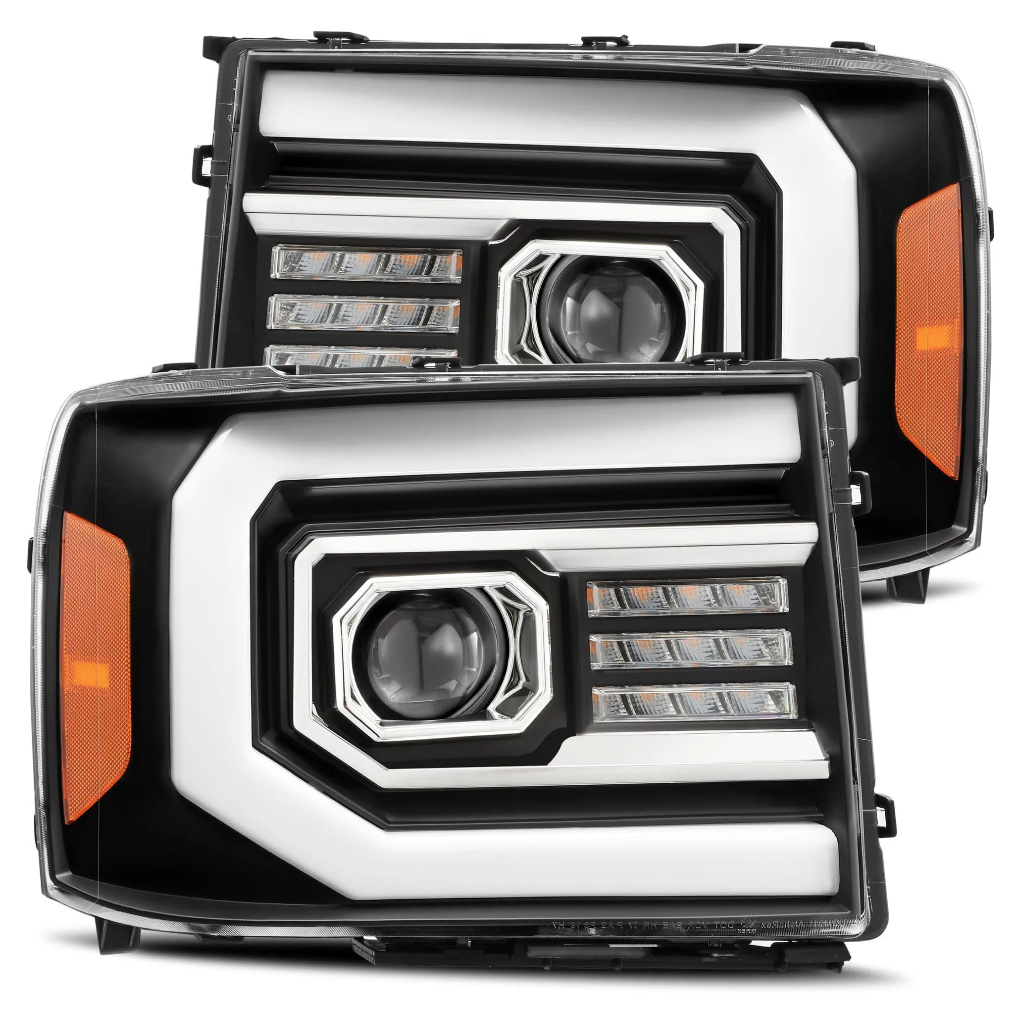 2007- 2013 GMC Sierra Projector Headlights Plank Style Design Matte Black w/ Activation Sequential Signal. Alpha Rex 880606