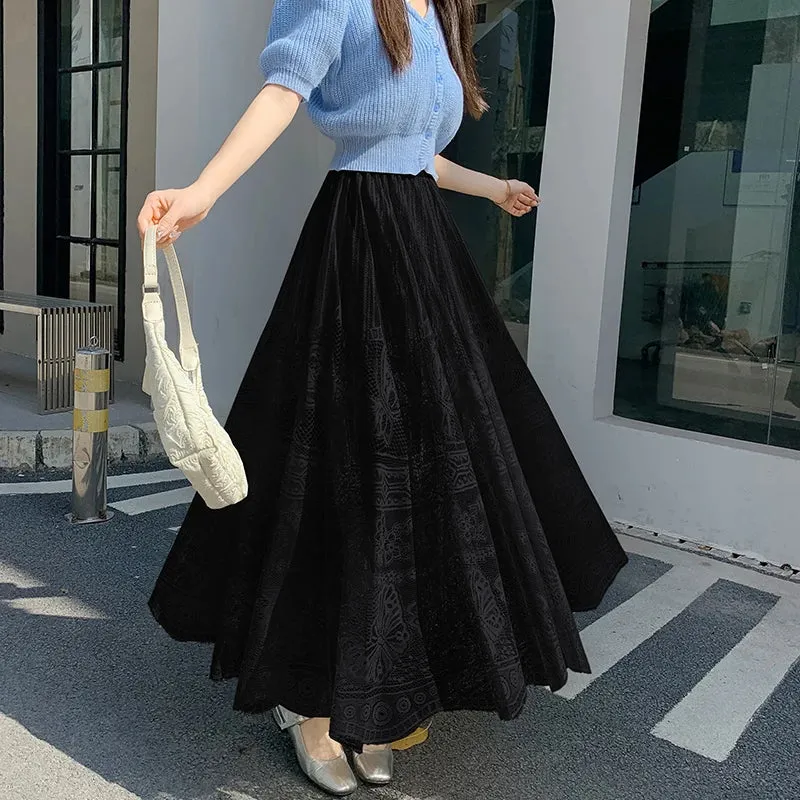 2024 New Lace Crochet Umbrella Bohemian High Waist Hollow Out Maxi Female Skirt