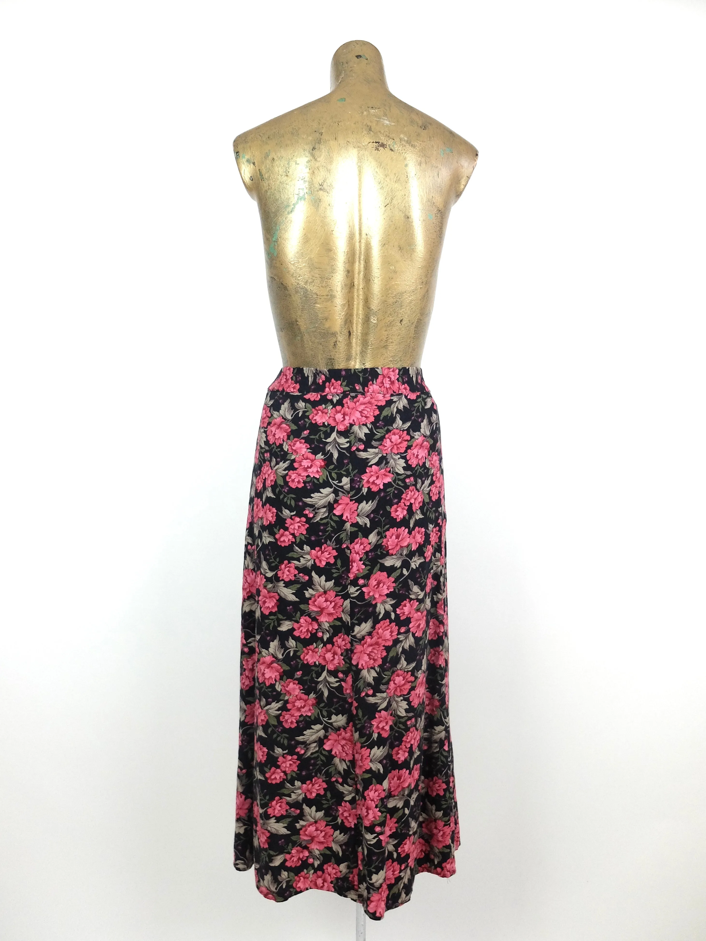 80s Romantic Bohemian Floral High Waisted Circle Maxi Skirt