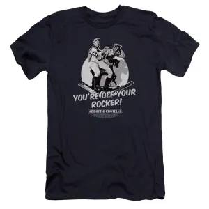 Abbott & Costello Off Your Rocker Premium Bella Canvas Slim Fit Mens T Shirt Navy Blue