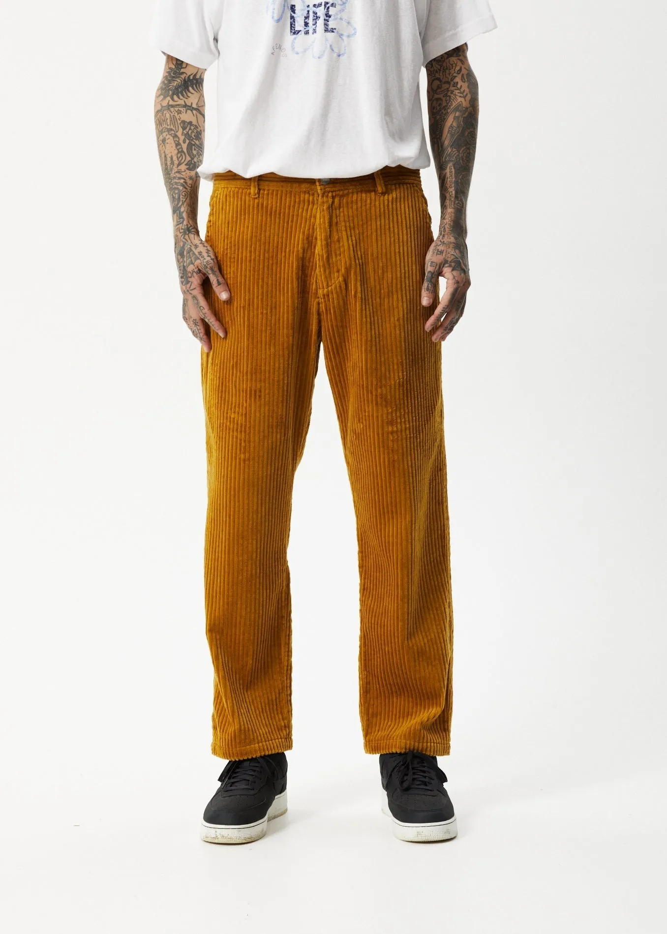 AFENDS Mens Waterfall Ninety Twos - Corduroy Relaxed Pants - Mustard