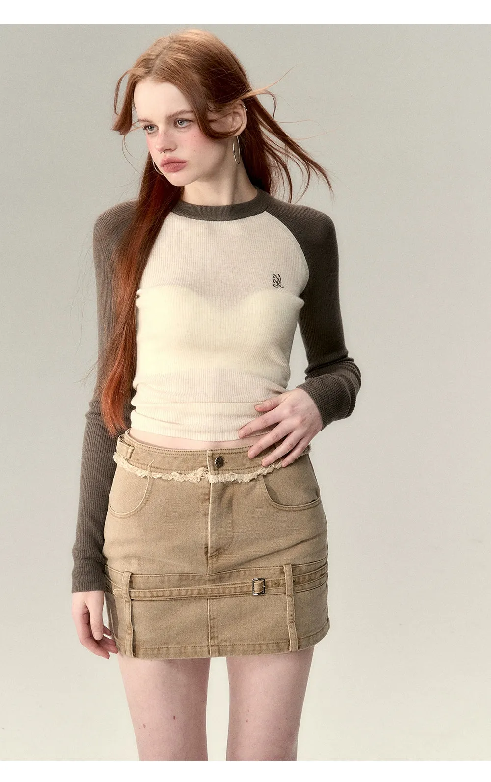 Apricot & Coffee Wool Knit Sweater