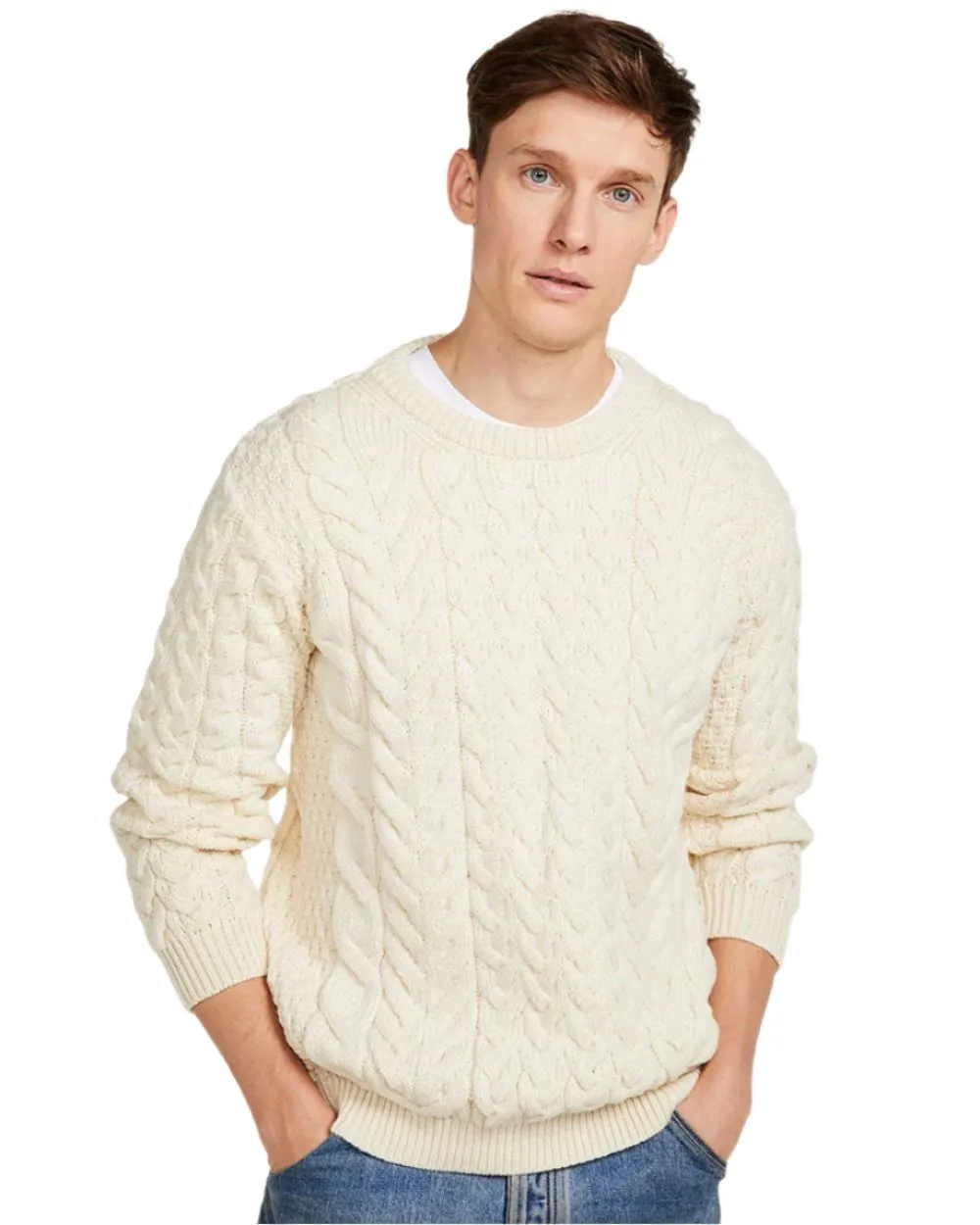 Aran Merino Wool Crew Neck Jumper