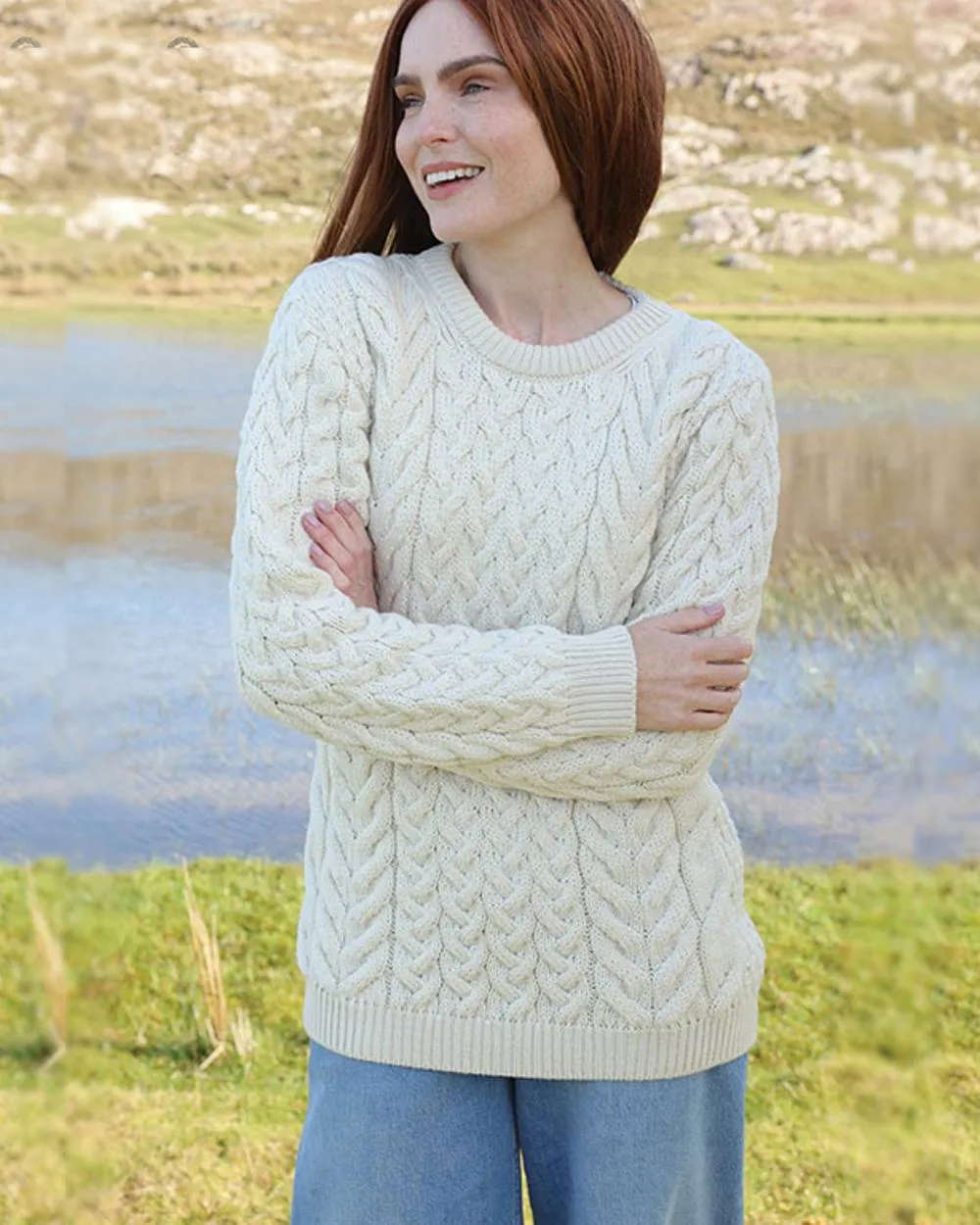 Aran Merino Wool Crew Neck Jumper