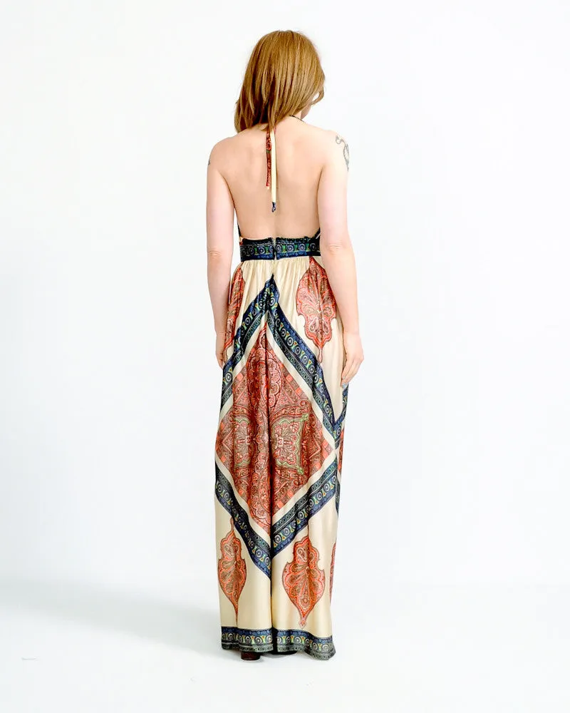 Backless Scarf Print Halter Dress