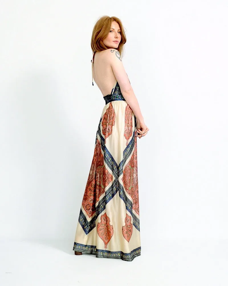 Backless Scarf Print Halter Dress