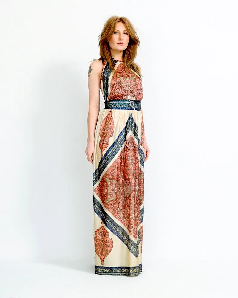 Backless Scarf Print Halter Dress