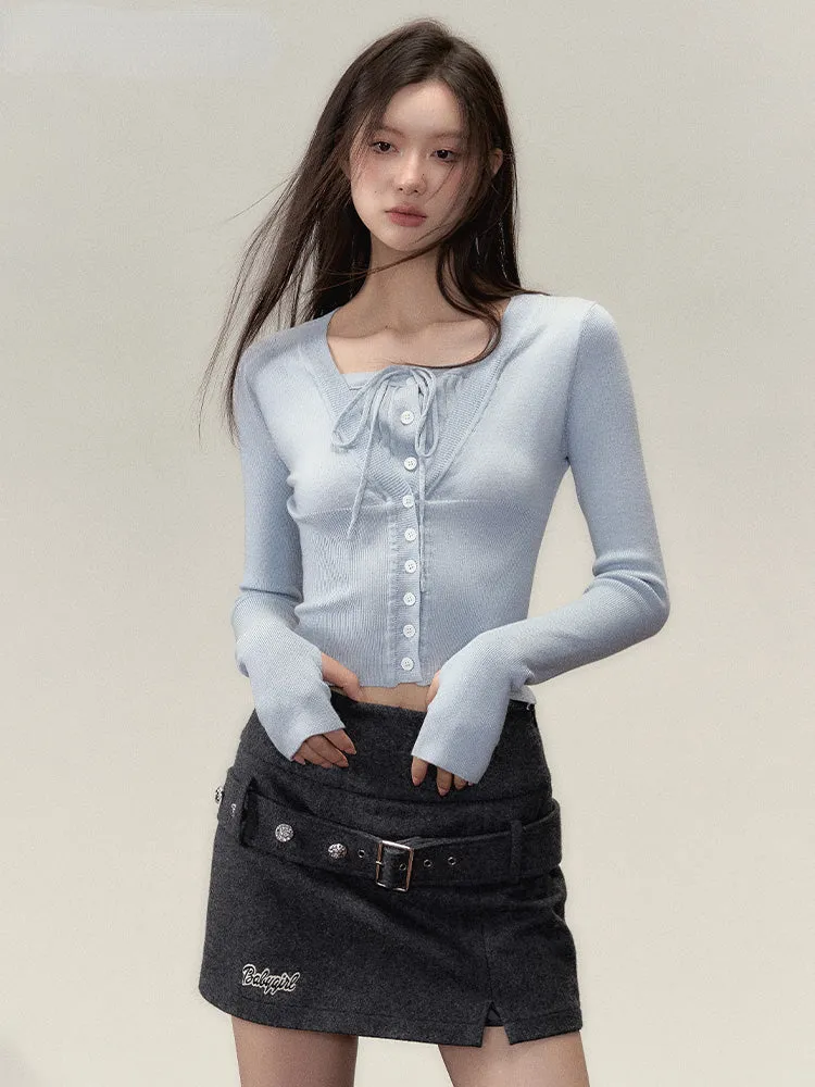 Black & Blue 2-in-1 Short V-neck Sweater