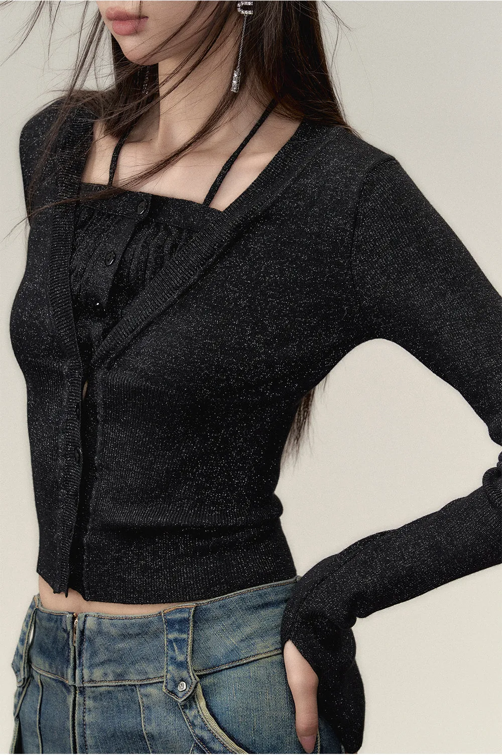 Black & Blue 2-in-1 Short V-neck Sweater