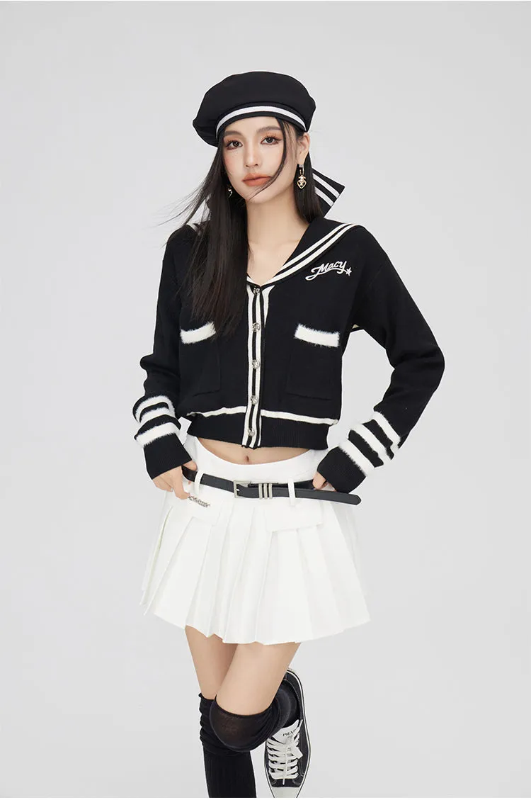 Black & Off-white Patchwork Lapel Sweater