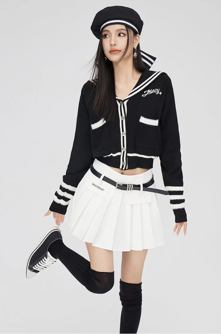 Black & Off-white Patchwork Lapel Sweater