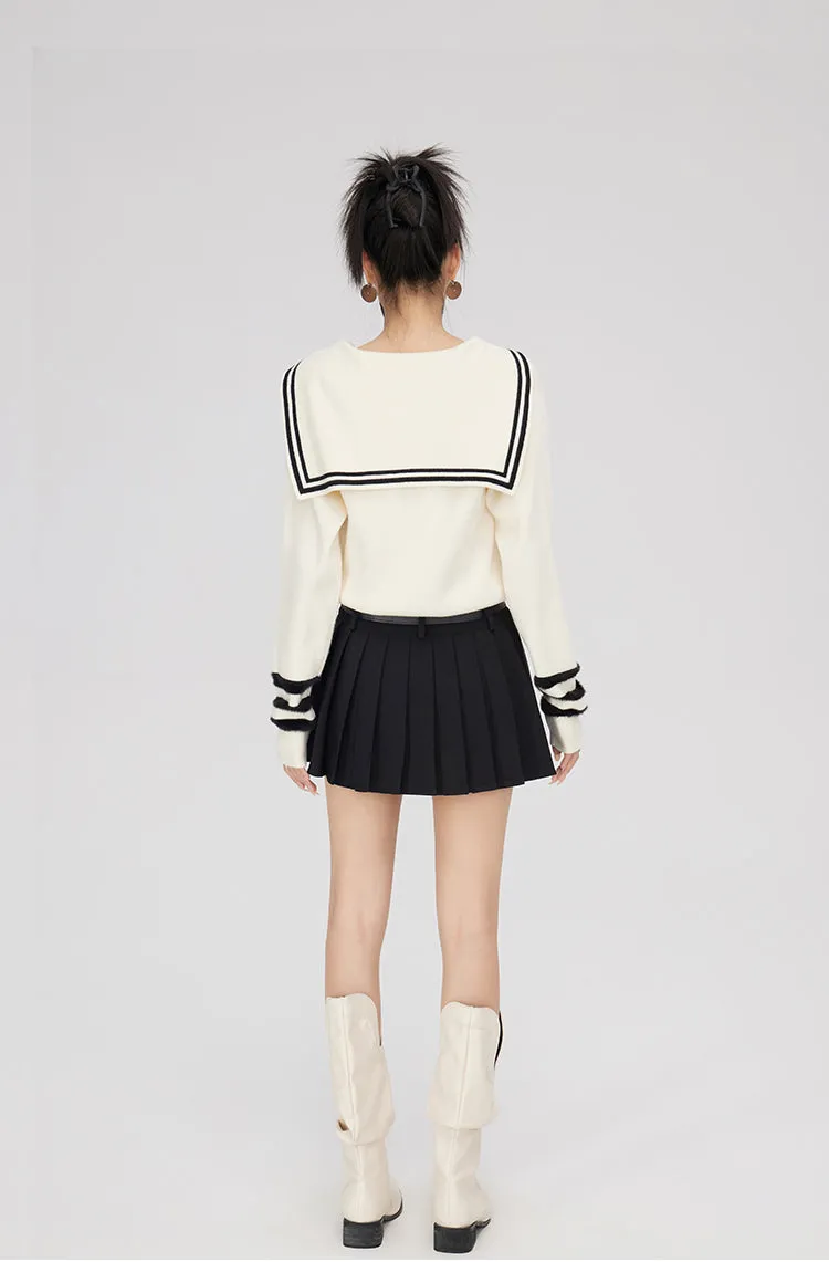 Black & Off-white Patchwork Lapel Sweater