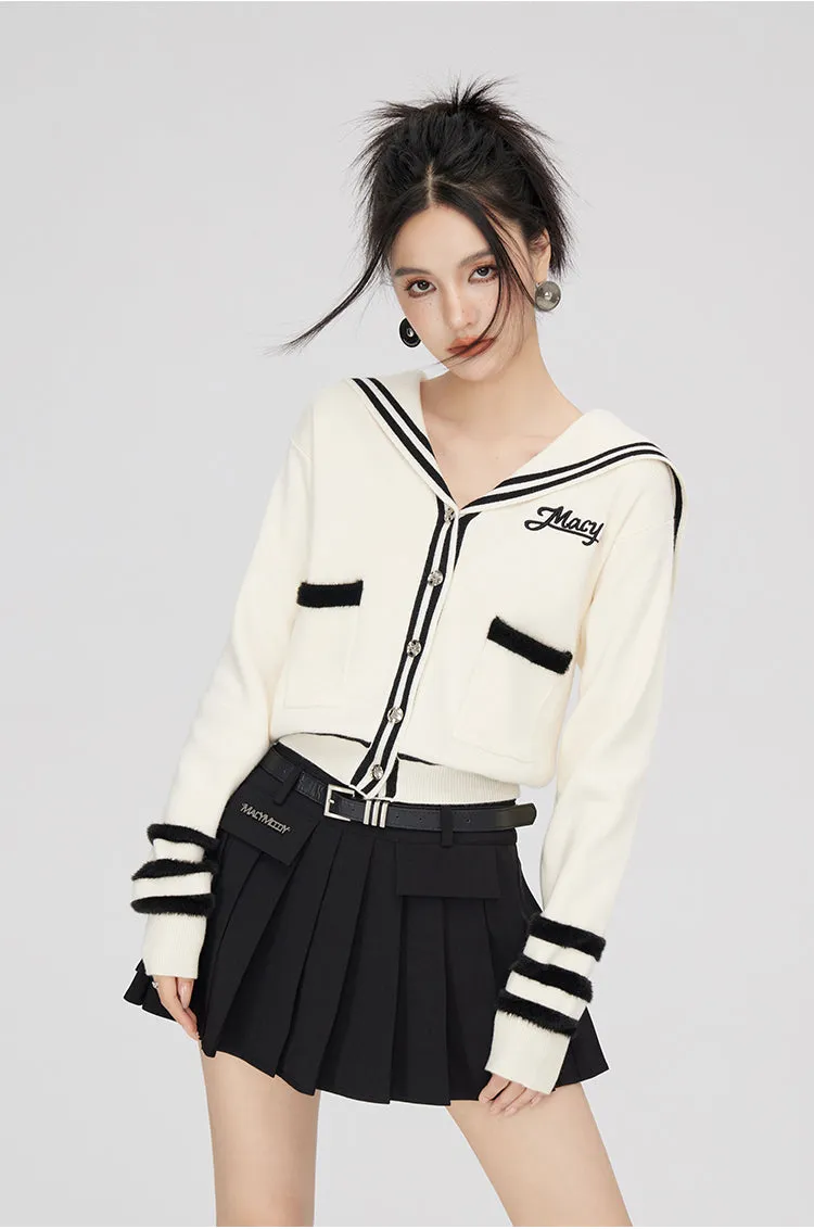 Black & Off-white Patchwork Lapel Sweater