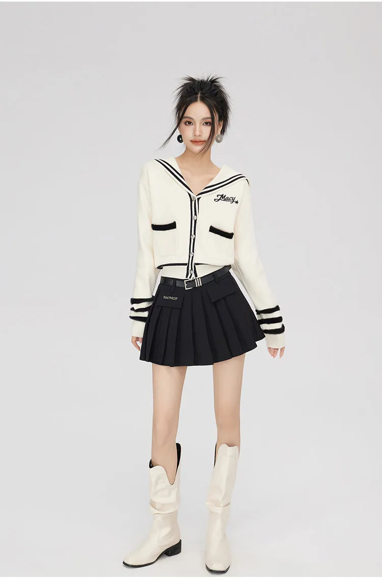 Black & Off-white Patchwork Lapel Sweater