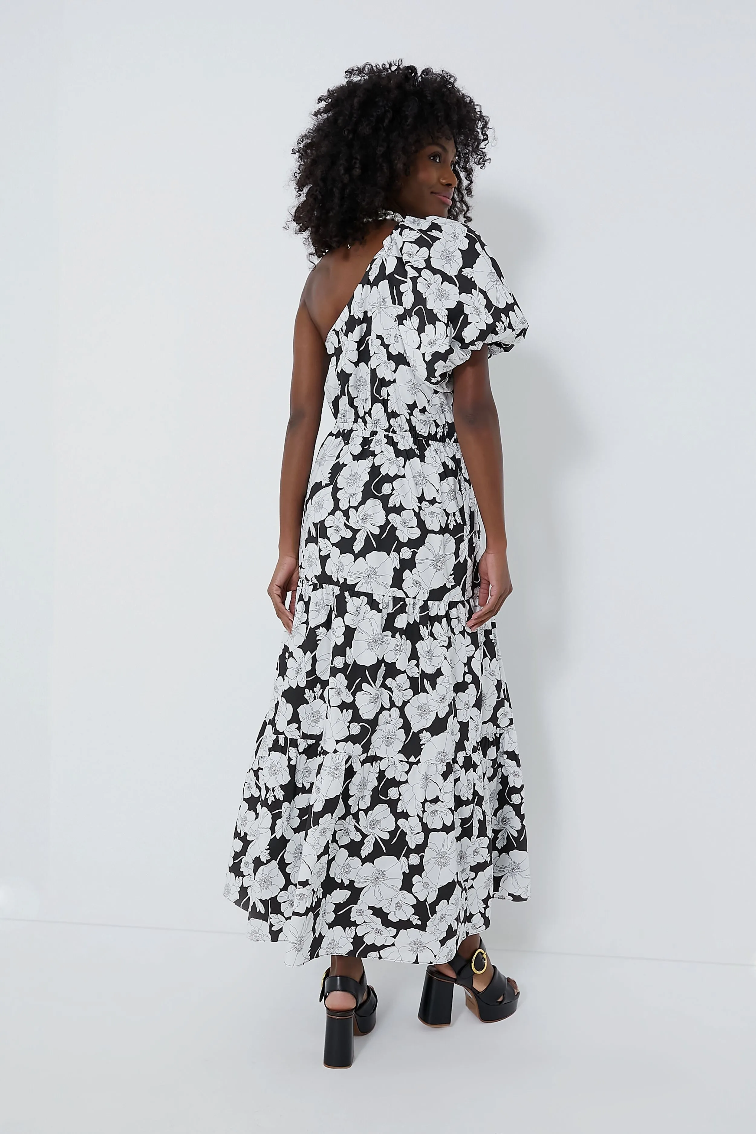 Black & White Floral One Shoulder Maureen Maxi Dress