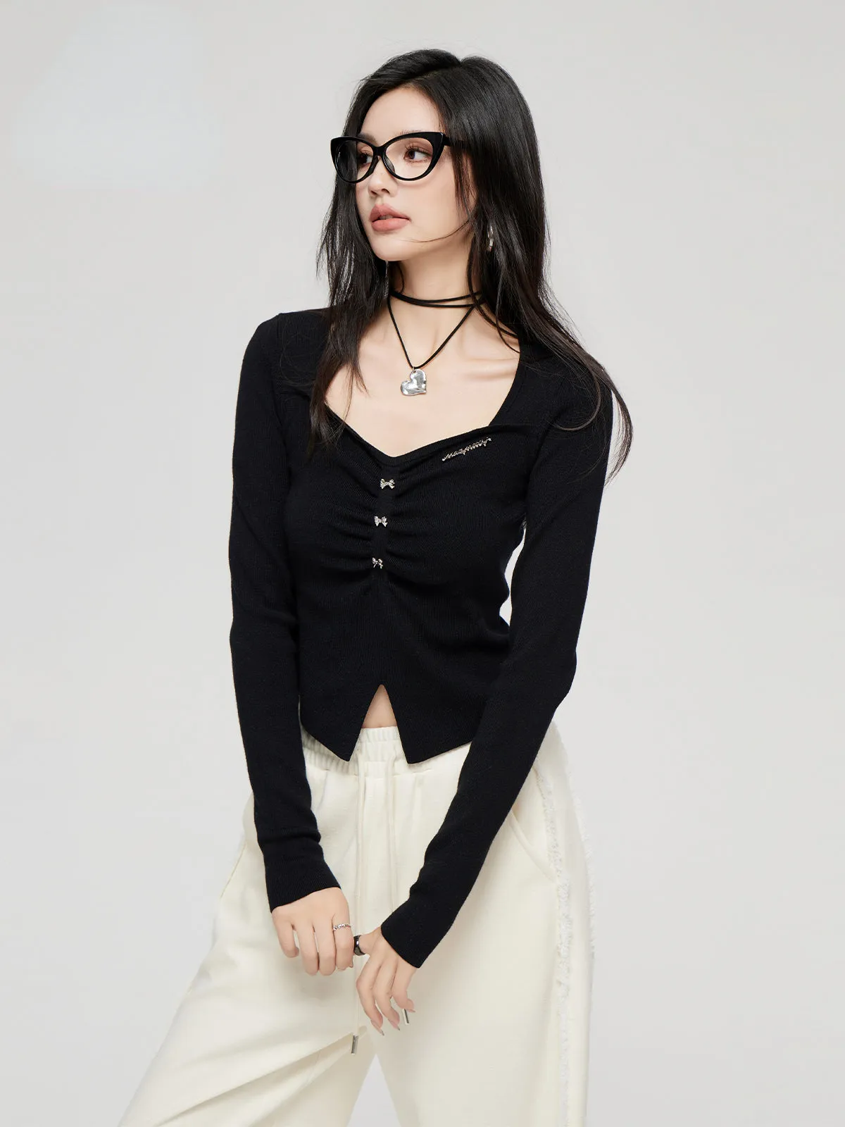 Black & White Wide Neckline Sweater