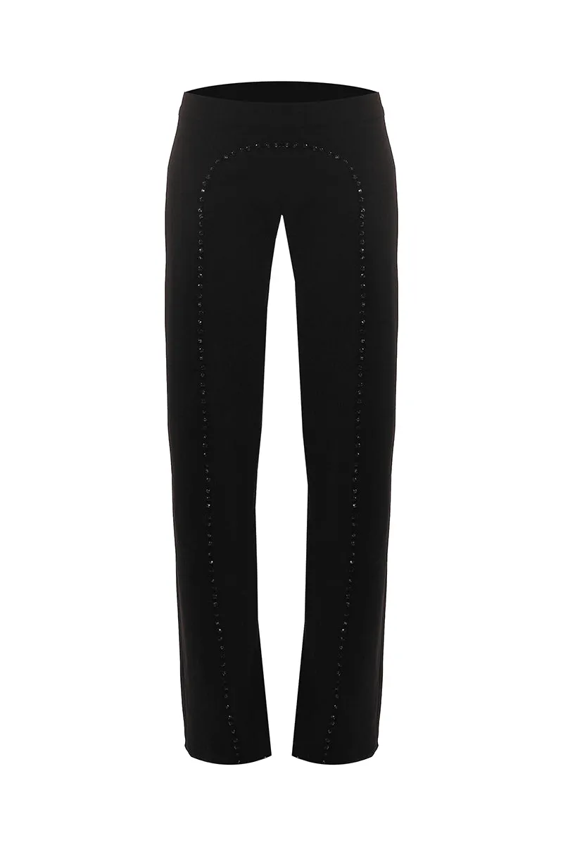 BLACK BUTTON CRYSTAL PANTS