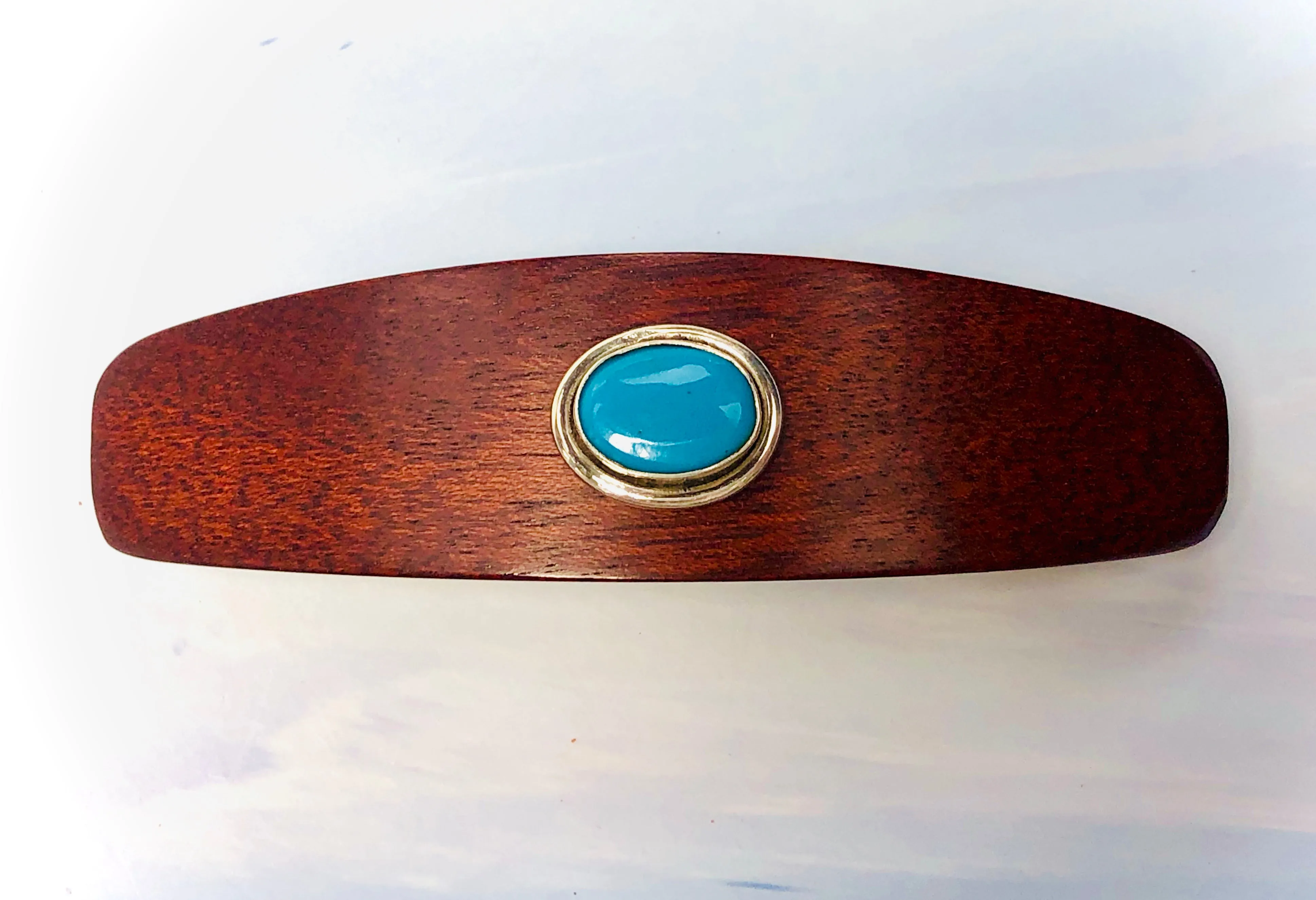 Bloodwood Turquoise Silver gemstone barrette, Unique Turquoise Gemstone Barrette