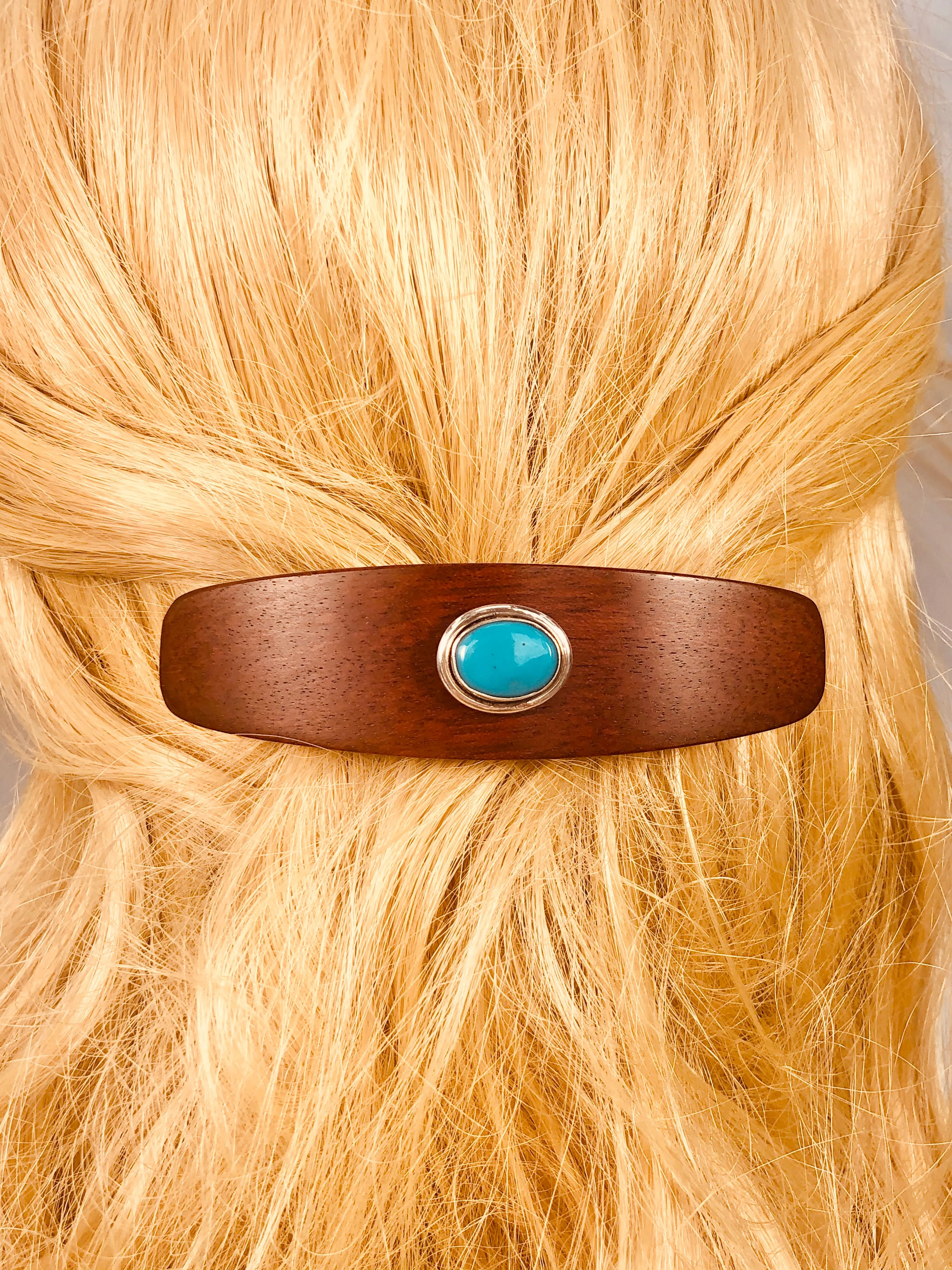 Bloodwood Turquoise Silver gemstone barrette, Unique Turquoise Gemstone Barrette