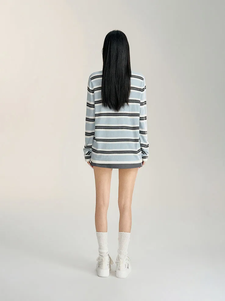 Blue Striped Color-Block Sweater