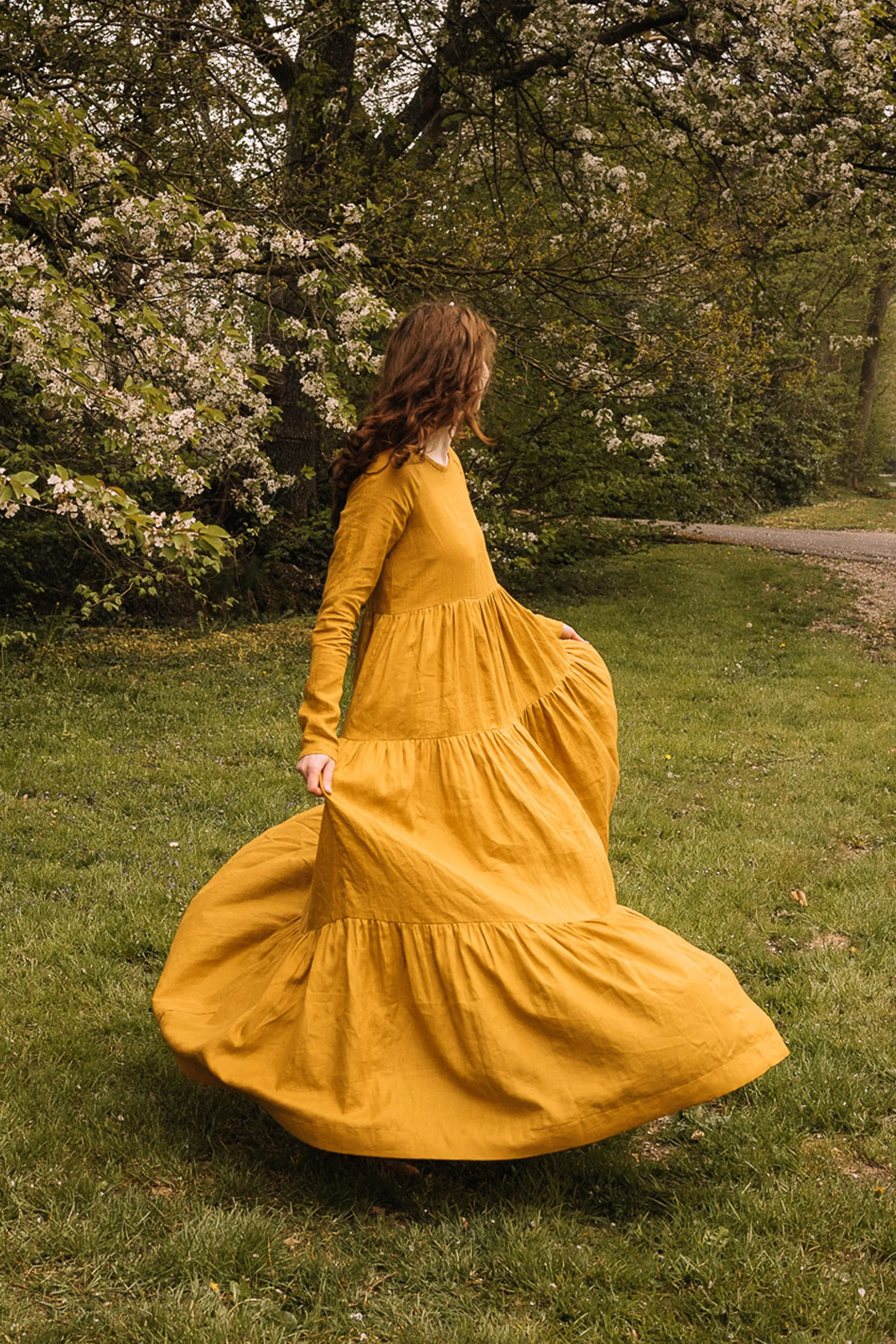 Bohemian Linen Dress in Mustard