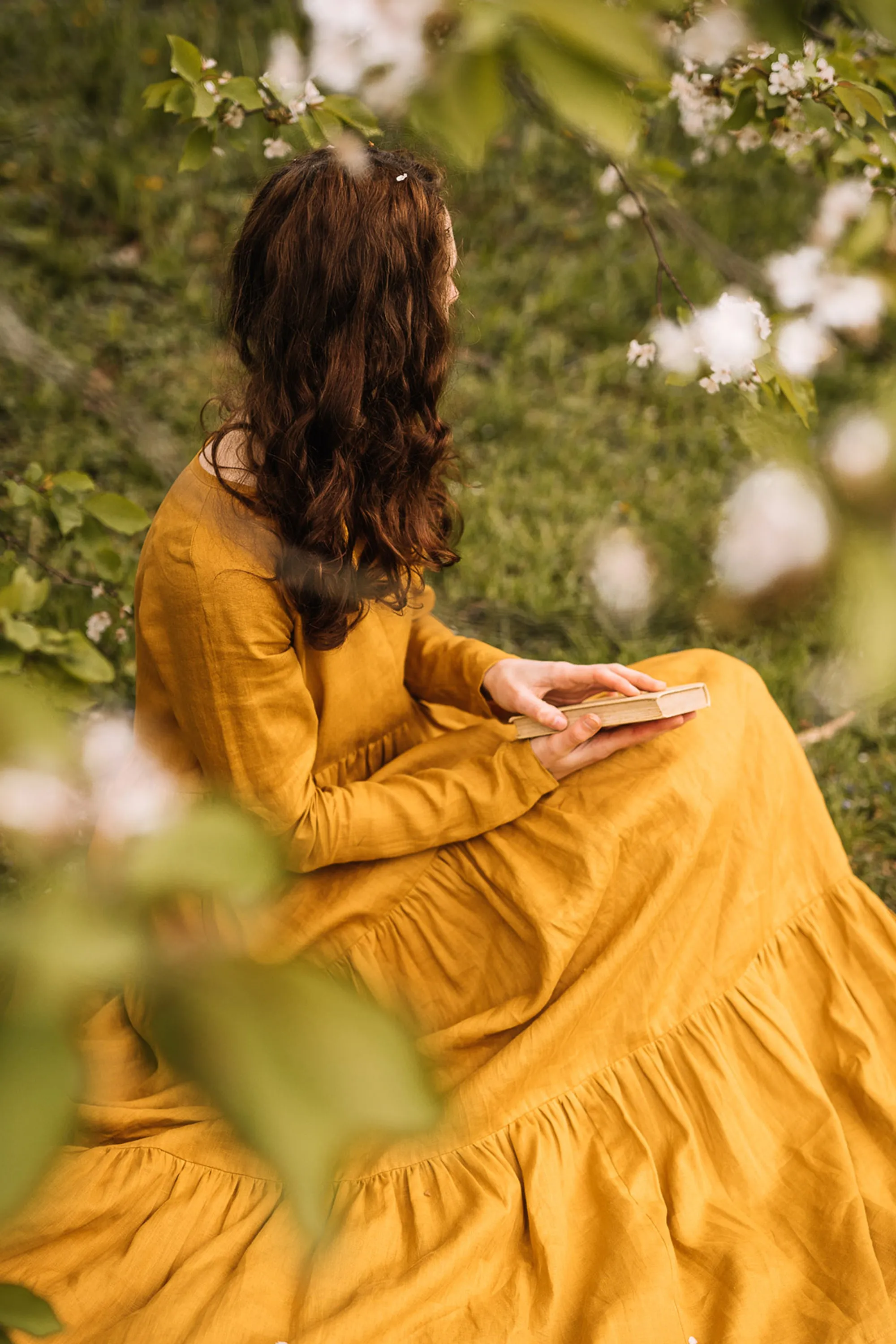 Bohemian Linen Dress in Mustard