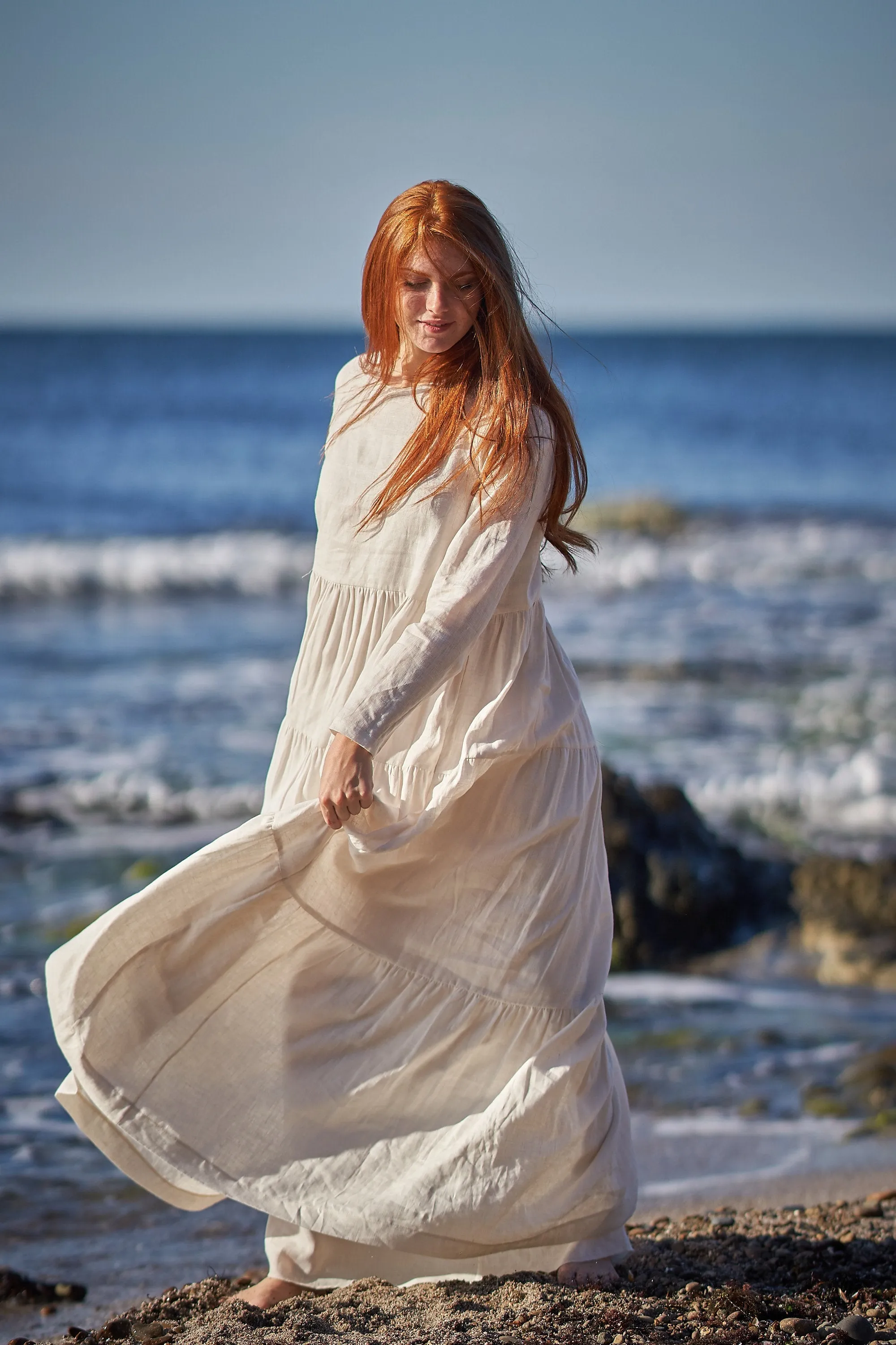 Bohemian Linen Dress in Mustard