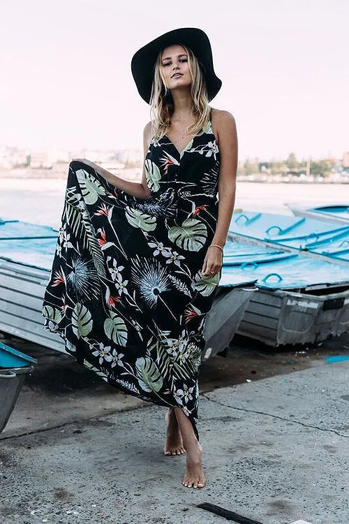 Boho Print Elastic Beach Maxi Dress - 4 Colors