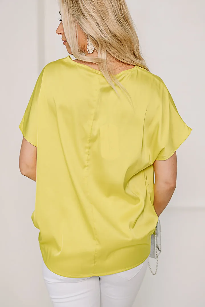 Brighten My Day Satin Top | Neon Yellow