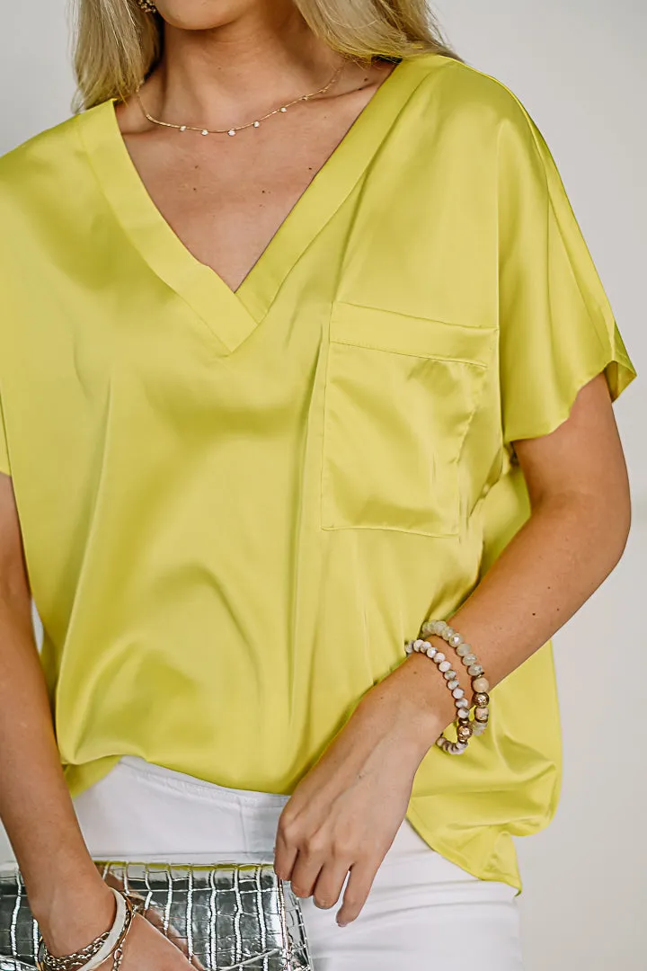 Brighten My Day Satin Top | Neon Yellow