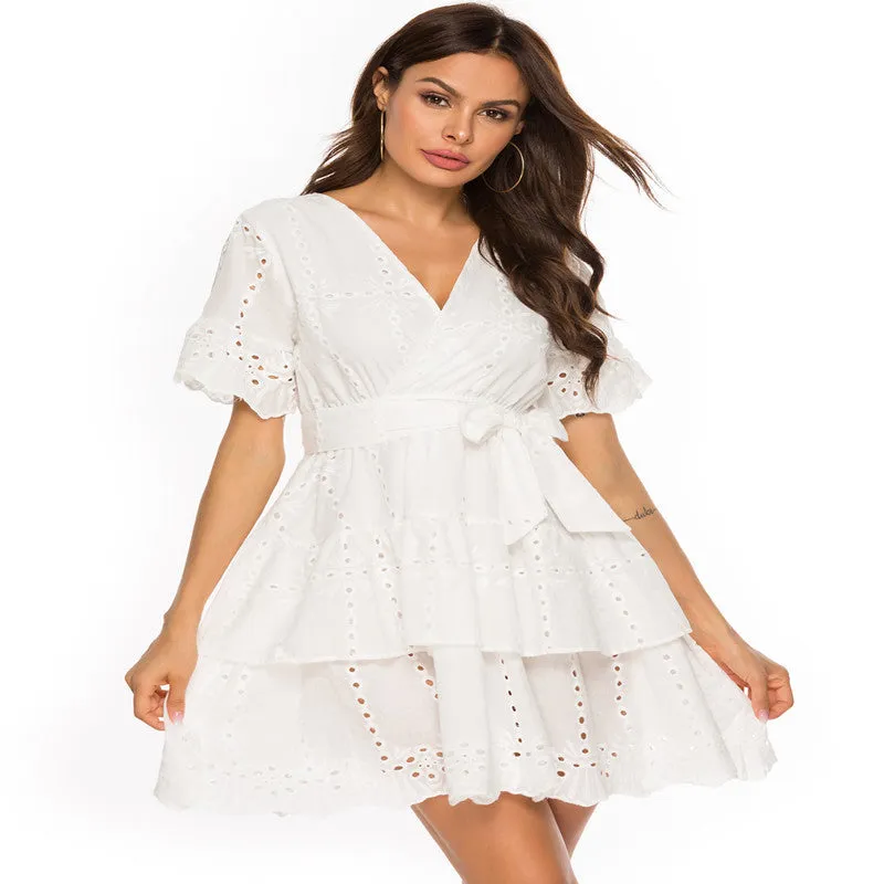 Calliope Cotton Eyelet Wrap Dress - Off White