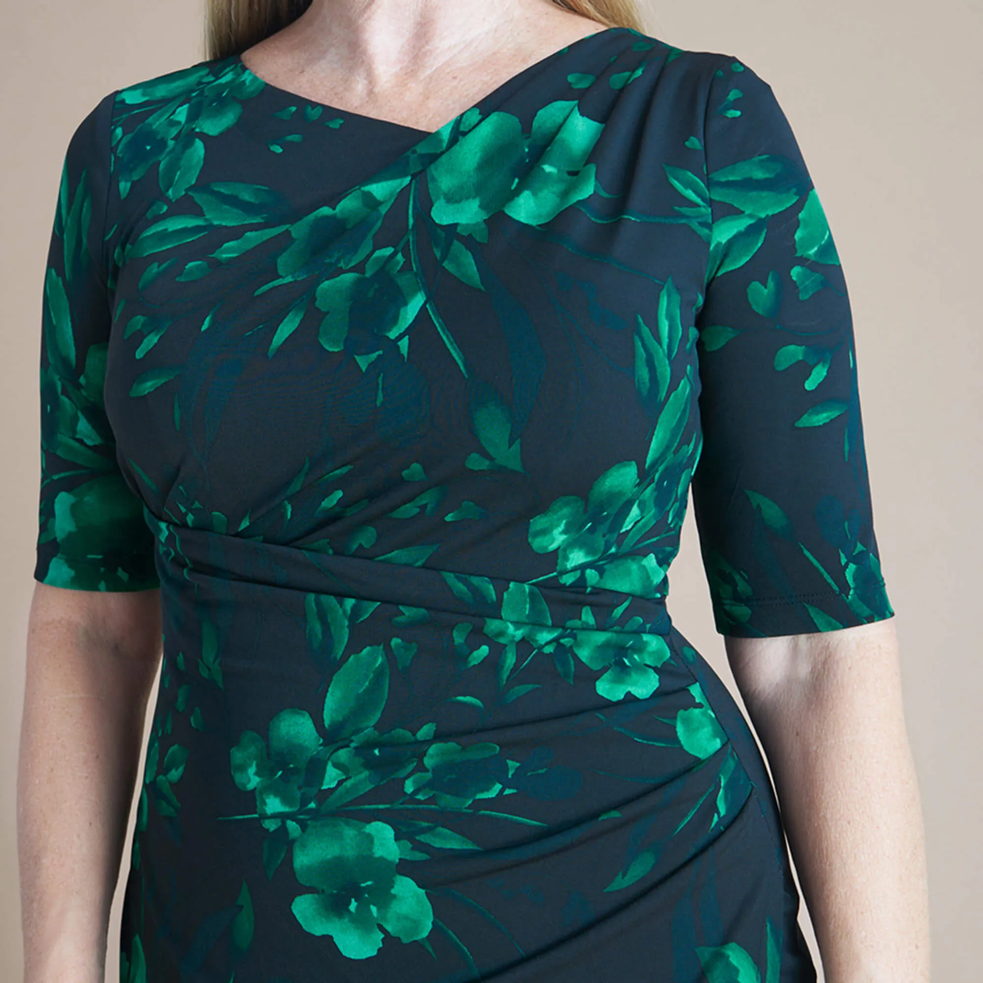 Carrie Hunter Green Asymmetrical Wrap Dress