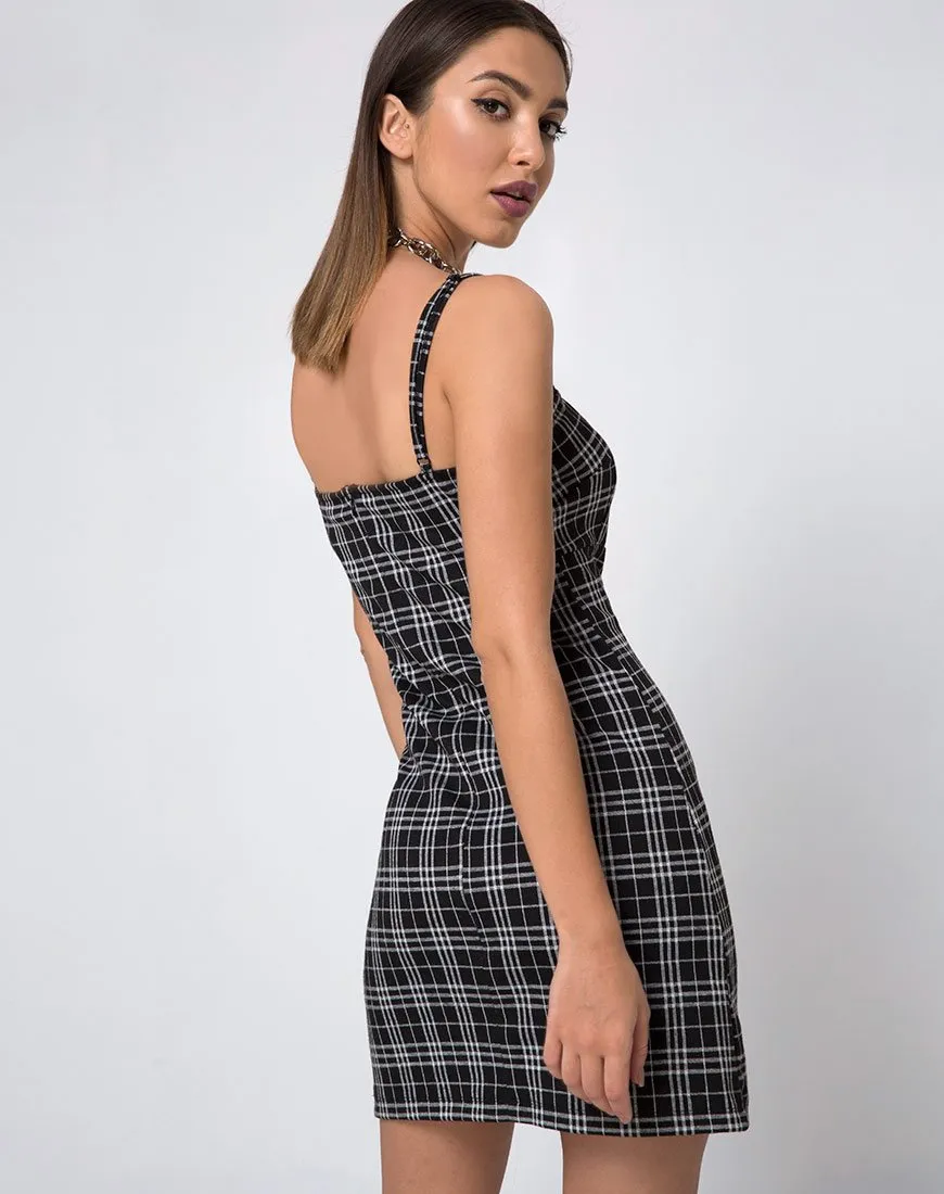 Cecile Slip Dress in Mono Plaid Black