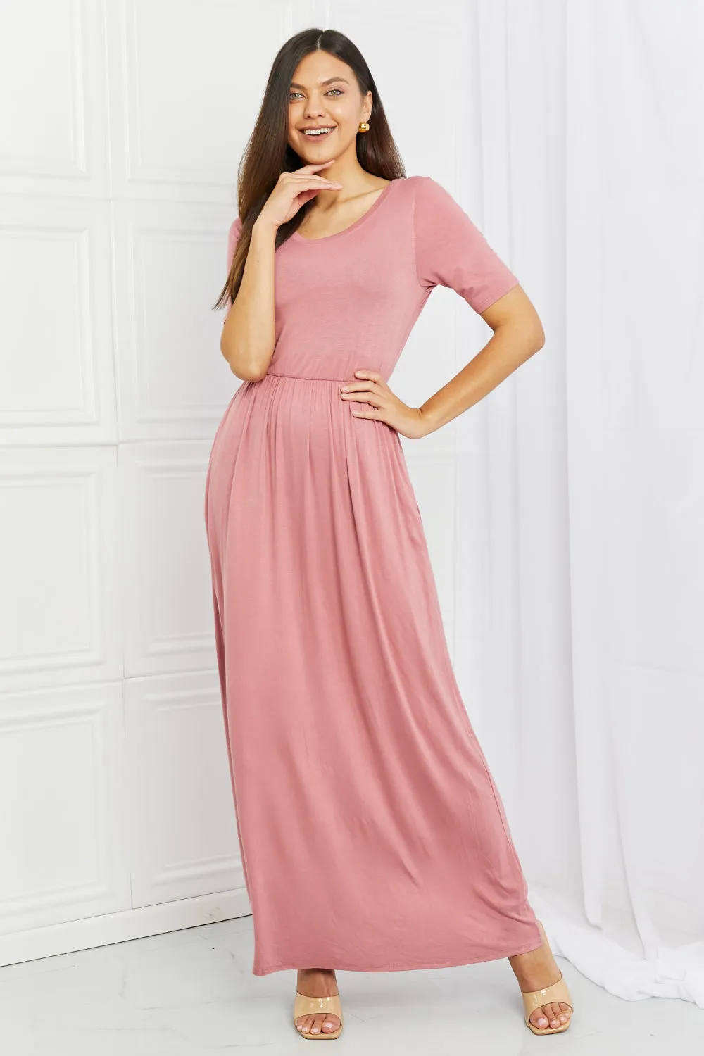 Celeste Sweetheart Full Size Short Sleeve Maxi Dress in Light Mauve