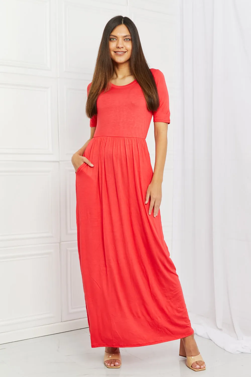 Celeste Sweetheart Full Size Short Sleeve Maxi Dress in Orange