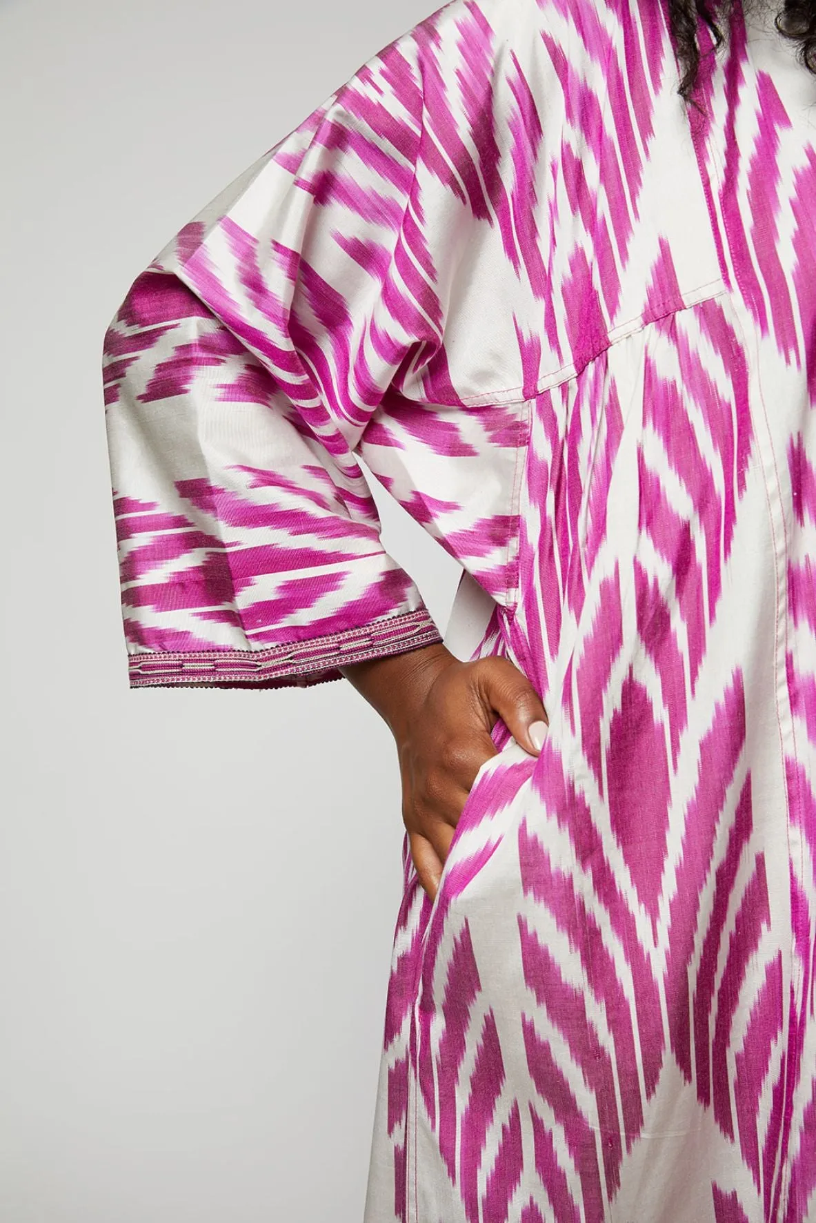 Clair Silk Ikat Kaftan Maxi-Dress - Fuchia, White