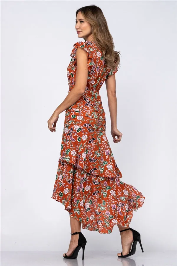 Clay Red Floral High Low Maxi Dress