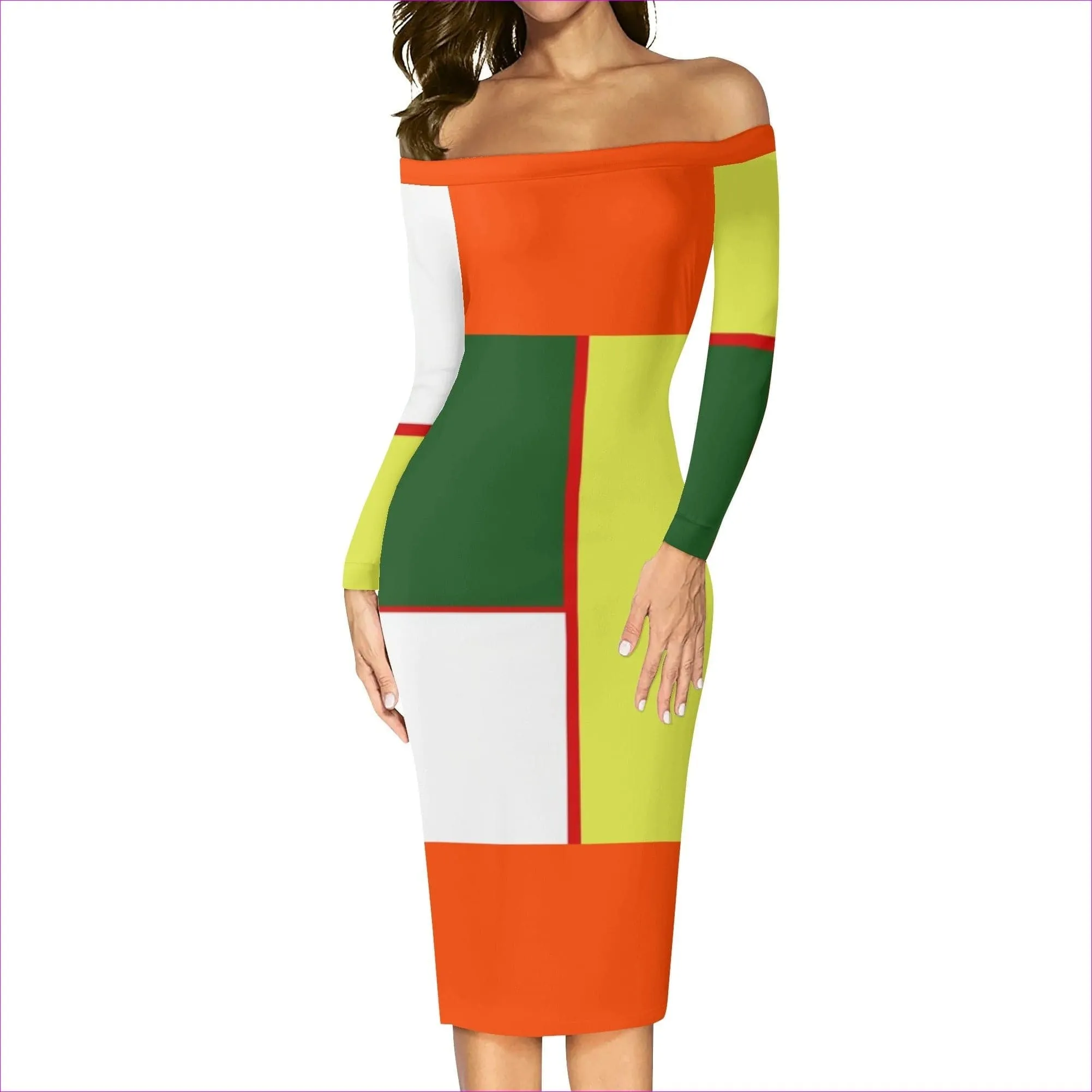 Color Block Astute Womens Long Sleeve Off The Shoulder Dress