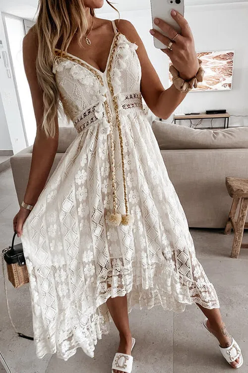 Come To Me Lace Tassel High-Low Maxi Dress - 2 Colors