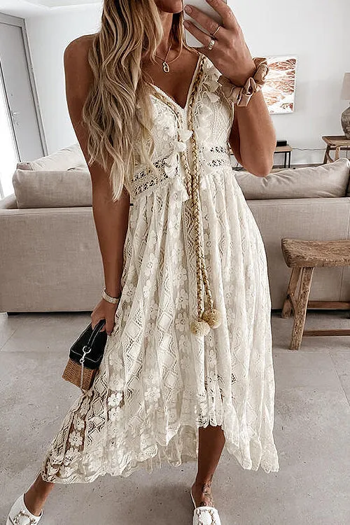 Come To Me Lace Tassel High-Low Maxi Dress - 2 Colors