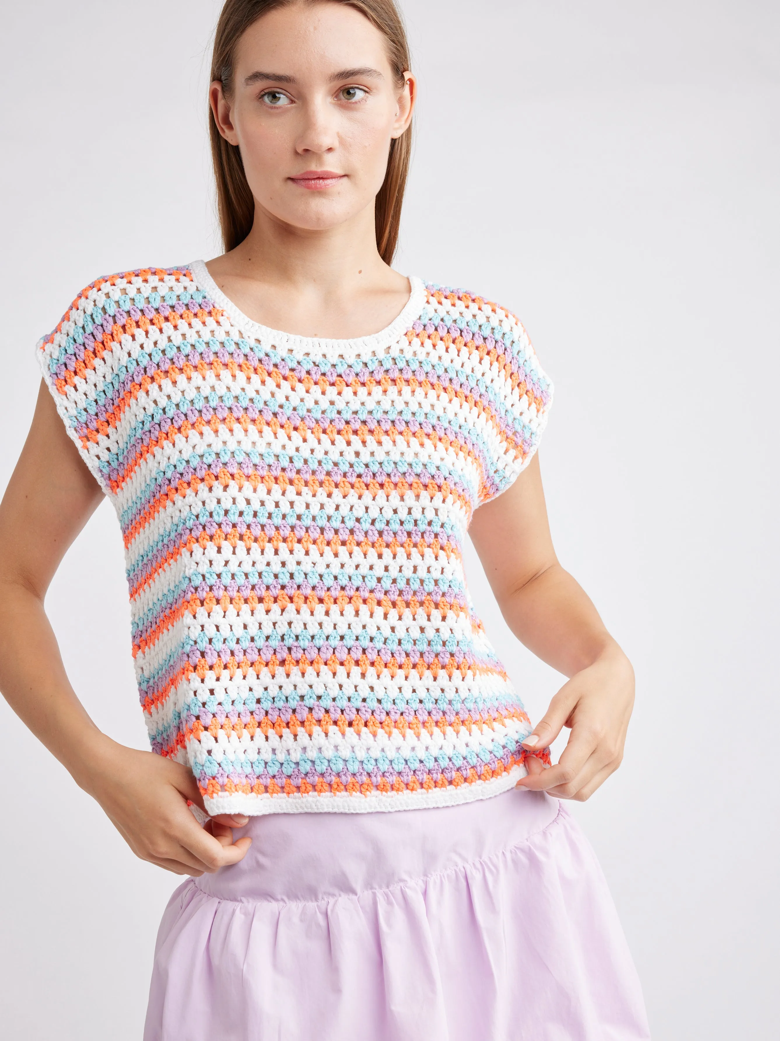 Corey Crochet Top - Neon Coral