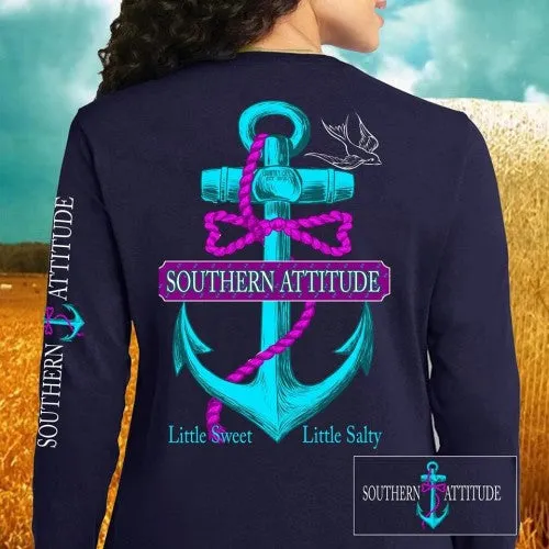 Country Life Outfitters Southern Attitude Anchor Bow Navy Vintage Girlie Bright Long Sleeves T Shirt