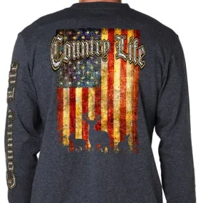 Country Life Outfitters Vintage USA Flag Deer Unisex Long Sleeve T-Shirt