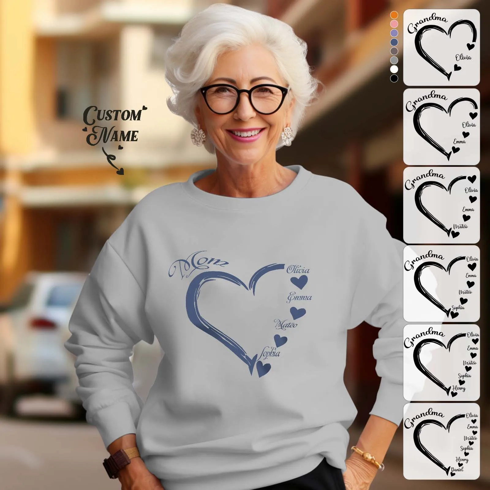 Custom Mama Grandma Round Neck Sweatshirt Personalised Crewneck Sweatshirts Mother's Day Gift