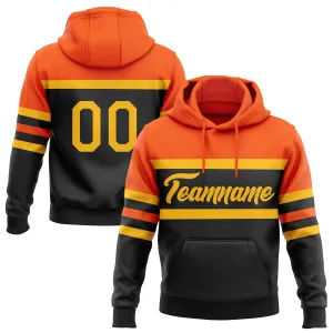 Custom Stitched Black Gold-Orange Line Sports Pullover Sweatshirt Hoodie