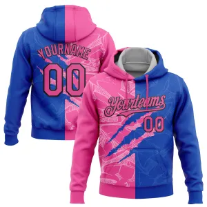 Custom Stitched Graffiti Pattern Pink Thunder Blue-Black 3D Scratch Sports Pullover Sweatshirt Hoodie